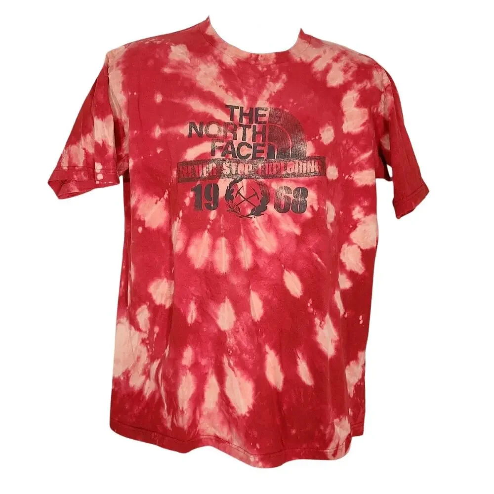 The North Face Red Spiral tie dye never stop exploring t-shirt size large